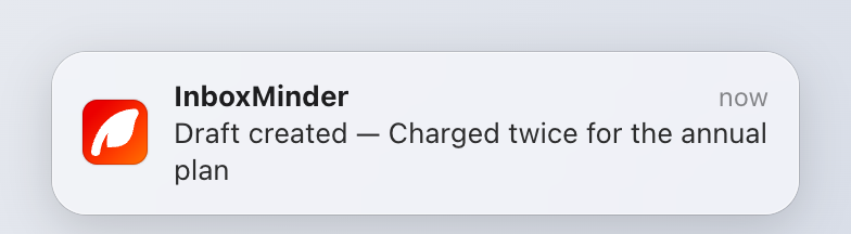 A notification carries the subject only