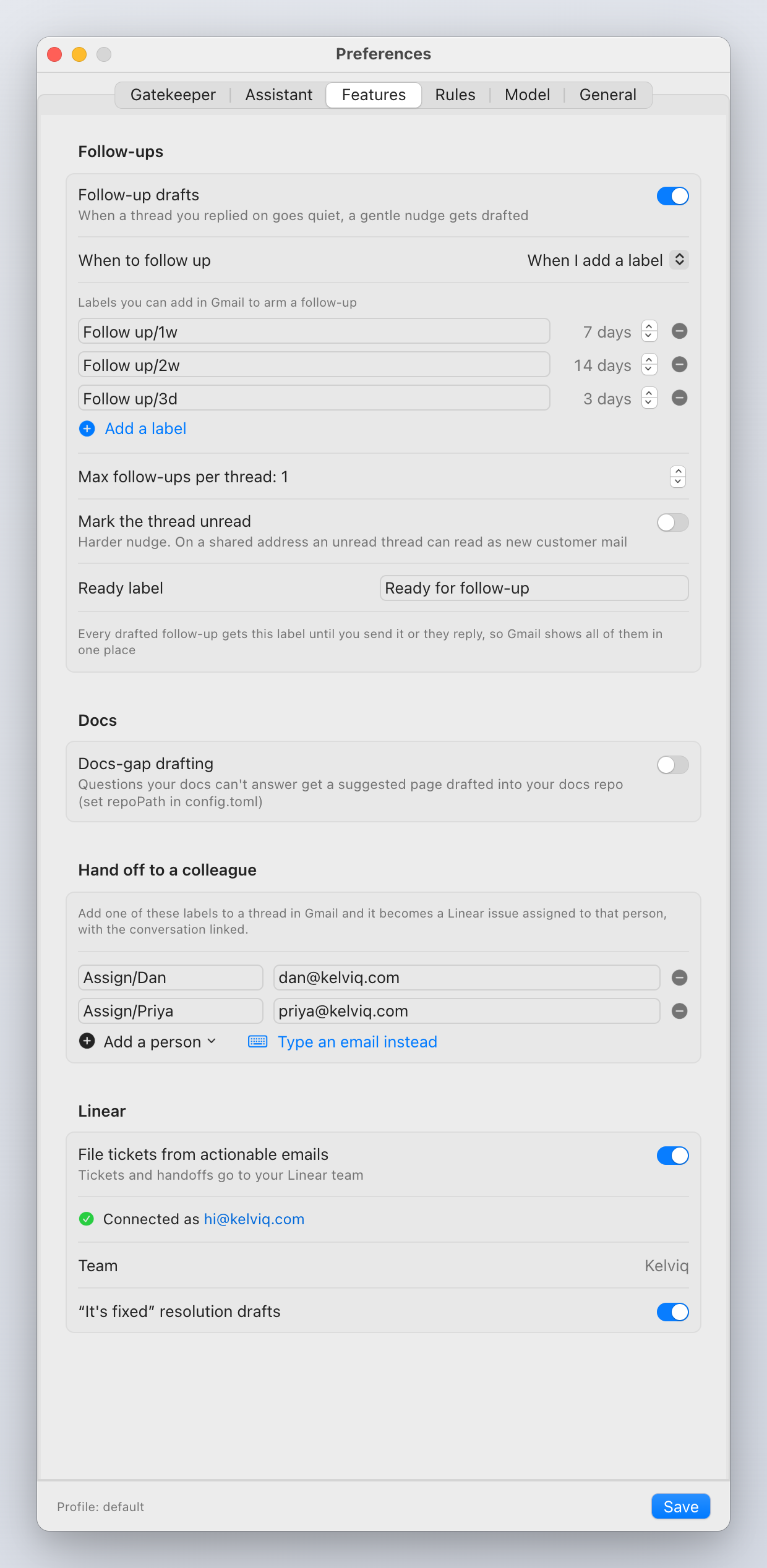 Preferences: Features, the whole form
