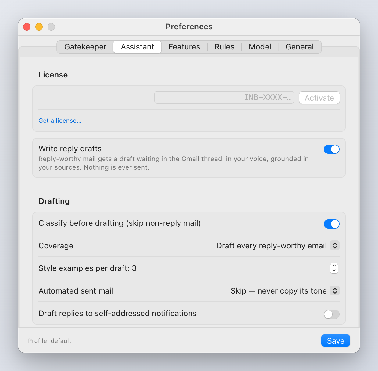 Preferences → Gatekeeper → License