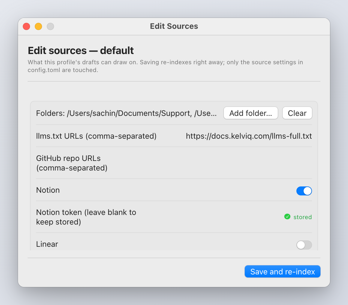 The sources editor
