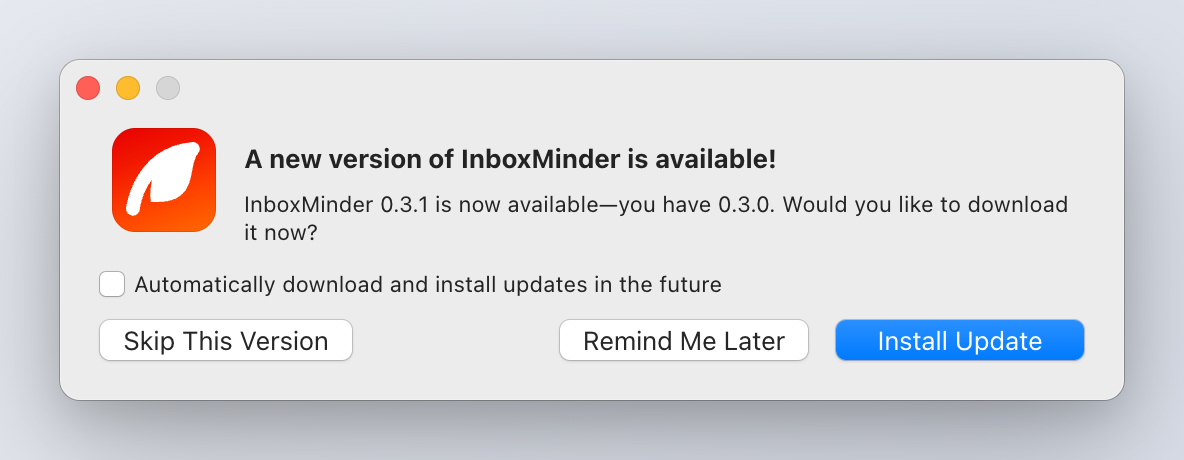The Sparkle update window asks before installing
