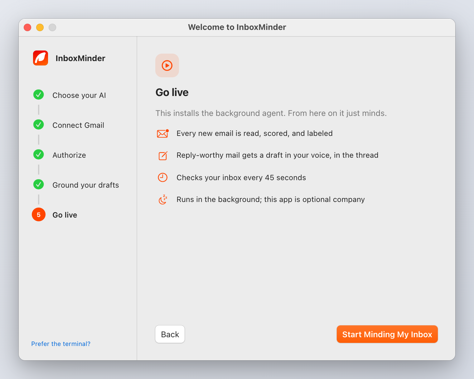 Go live installs the background agent