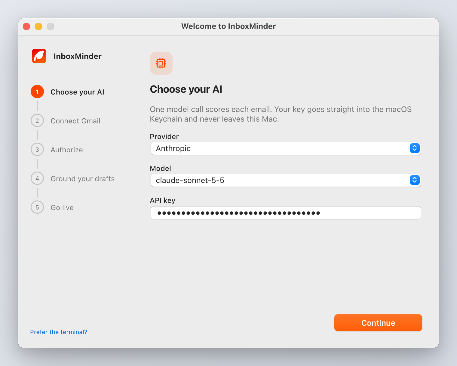 Choose your AI: provider, model and API key