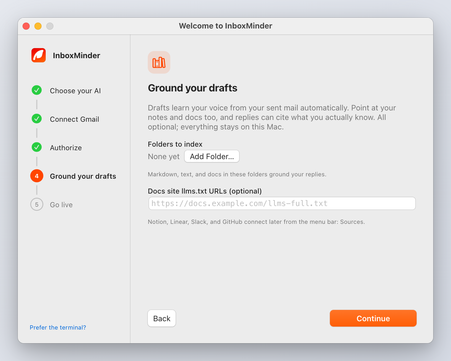 Ground your drafts: folders and docs sites to index
